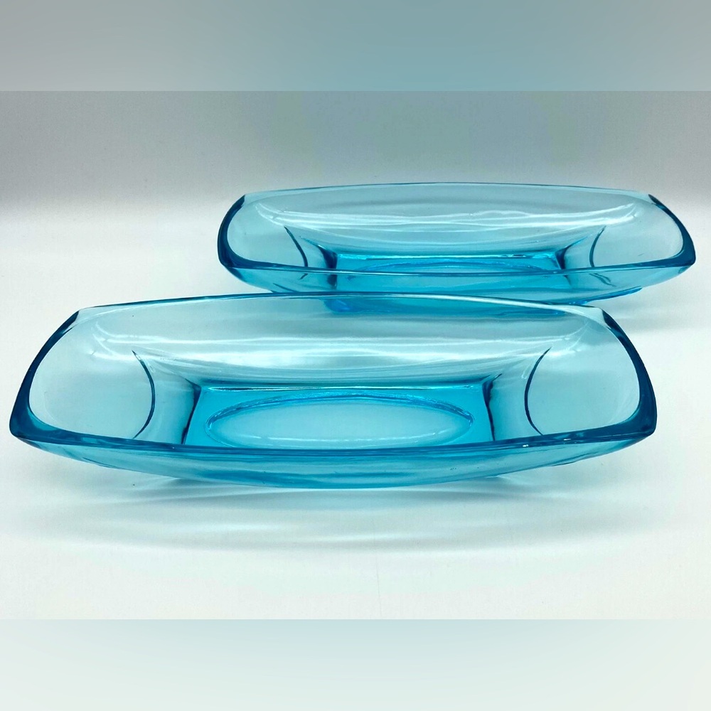 Set of 2 Vintage 1960s Hazel Atlas Glass Capri Blue Colony Trinket Candy Dish
